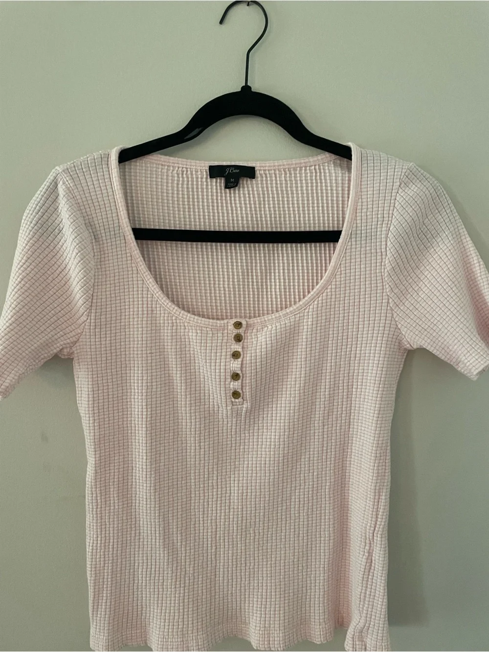 J. Crew Pale Pink Ribbed Henley Short Sleeve Top Size M